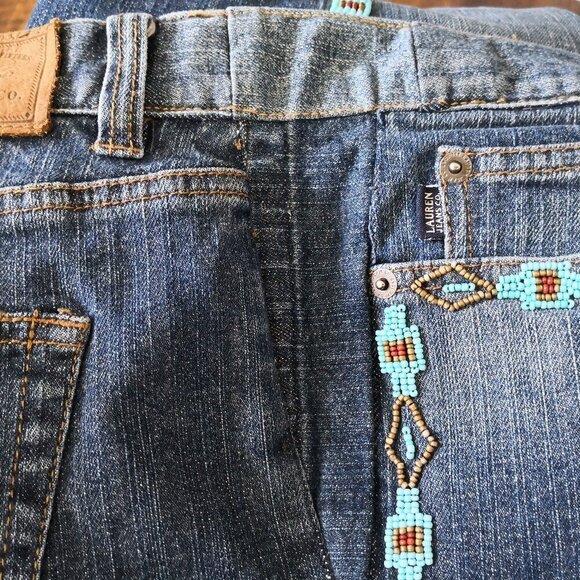 Ralph Lauren Turquoise Aztec Beaded Southwestern Wide Leg Jeans Medium Wash 10P - Picture 5 of 6